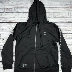Chrome Hearts Black Cross Sleeve Zip Up Hoodie Size Large
